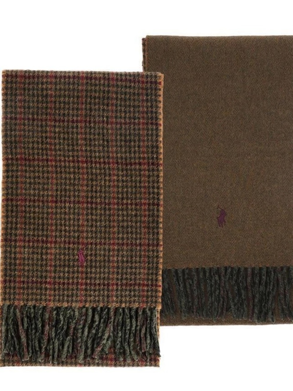 Ralph Lauren Houndstooth Purple Brown Fringe Scarf